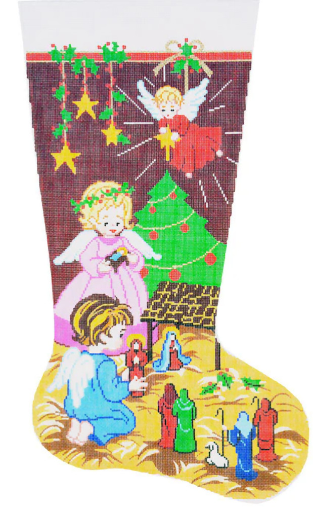 Needlepoint HandPainted Lee Christmas Nativity Stocking 23"