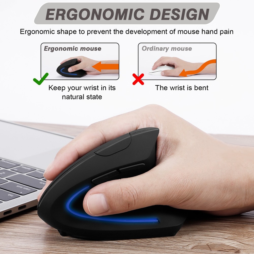 Rechargeable Ergonomic Mouse, Wireless & Bluetooth Vertical Mouse Multi-Purpose