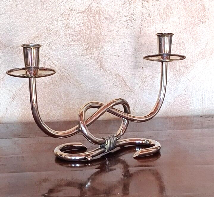 Candelabra SILVER 800 2 flames, intertwining, Made in Italy