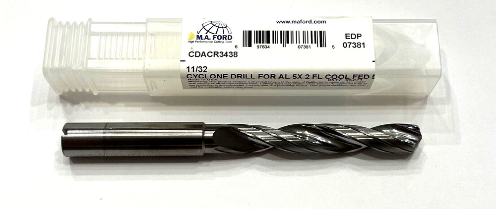 M.A. Ford 11/32" Solid Carbide Drill 2 Flute Coolant Thru Double Margin USA