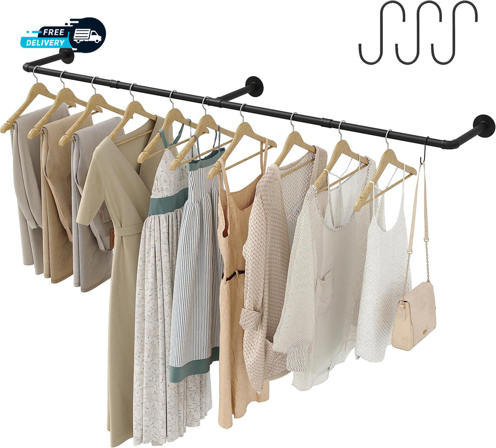 Industrial Pipe Clothes Rack with 3 Hooks Wall Mounted Garment Rack