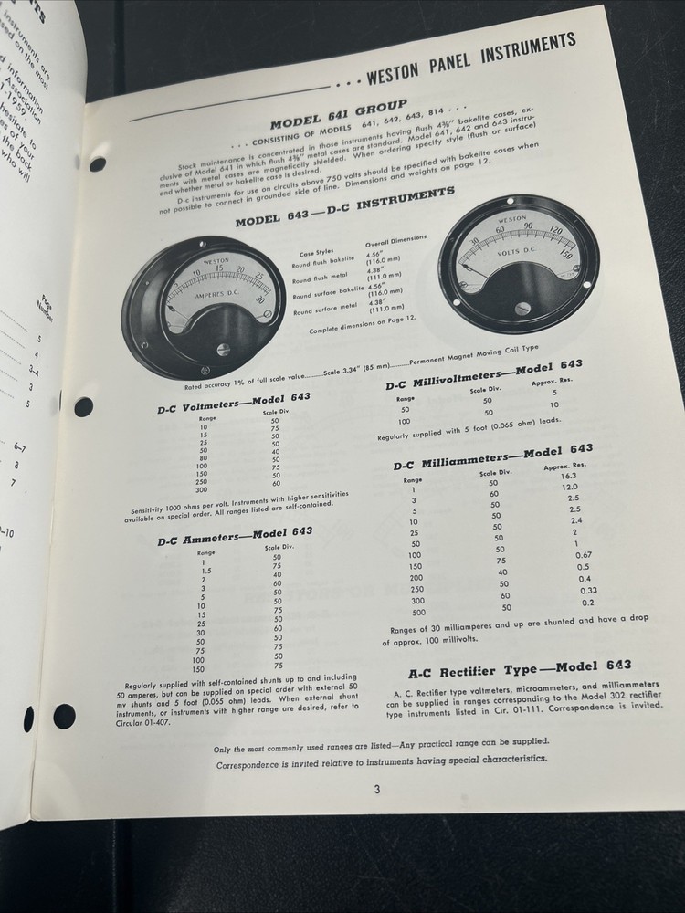 Weston Panel Instruments 641, 741, 861, 961 Groups D-C A-C