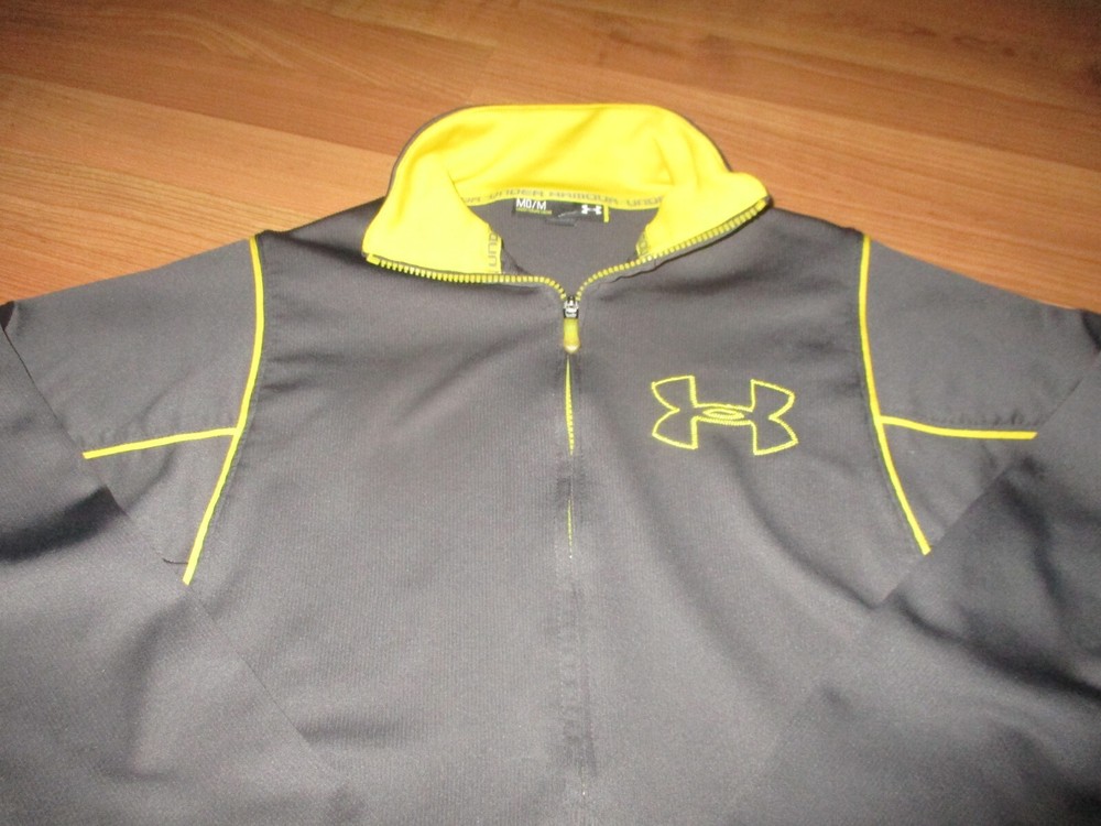 VERY NICE MENS UNDER ARMOUR FULL ZIP GRAY/YELLOW TRACK JACKET SIZE M MEDIUM