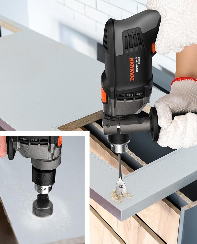 Lightweight 7.5A Hammer Drill with Adjustable Handle & Carrying Case for Comfort