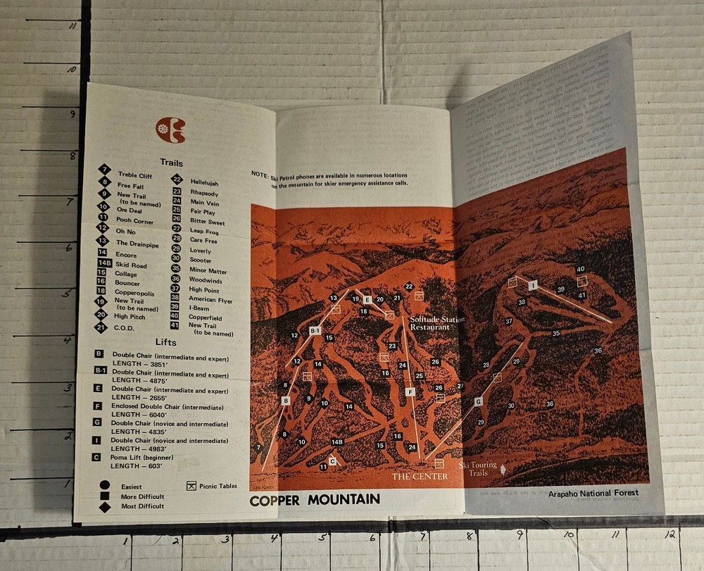 1974/75 COPPER MT SKI AREA TRAIL MAP. MINT