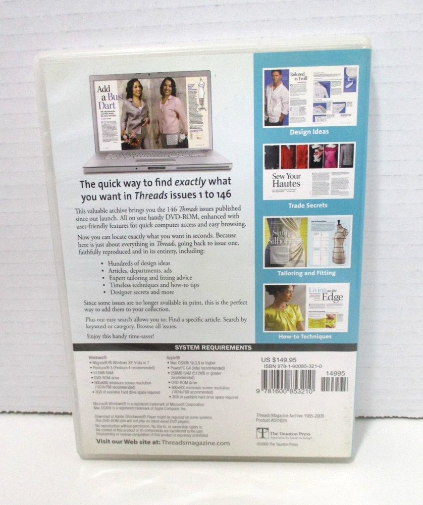 Threads Magazine Archive 1985-2009 Issues 1-146 Sewing DVD-ROM for Computer