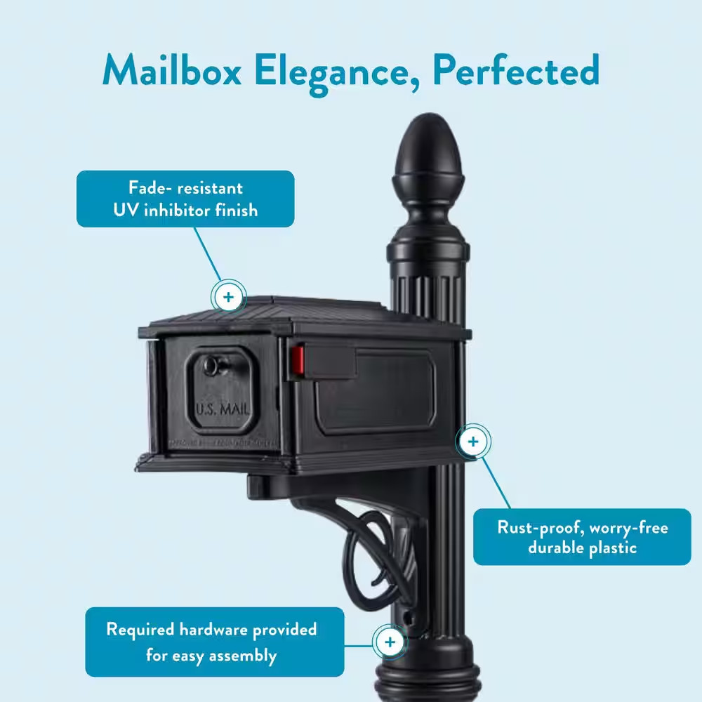 Stratford Black, Medium, Plastic, All-In-One Mailbox and Post Combo