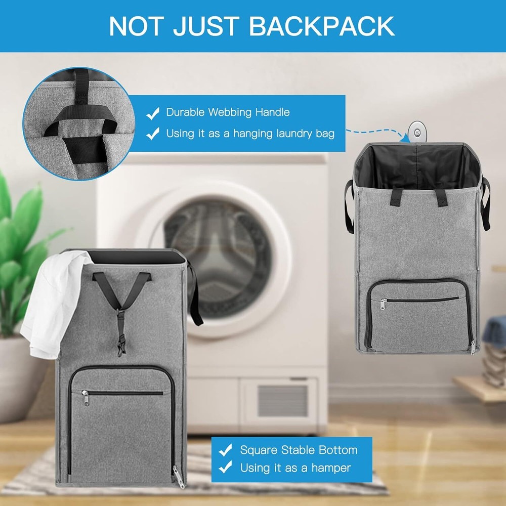 Laundry Backpack Bag, 2 in 1 Laundry Hamper Basket, Adjustable Shoulder Straps