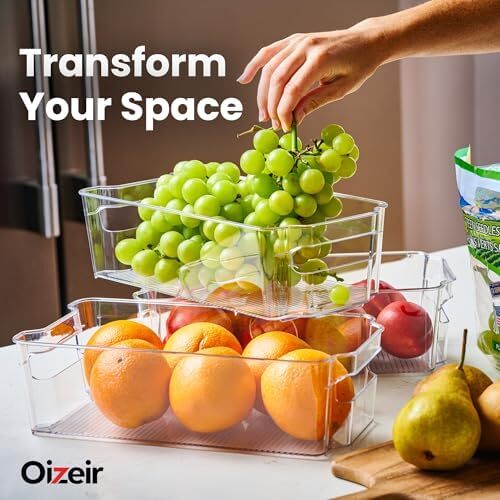 Oizeir 8 Pack Clear Plastic Fridge Organizer Bins – Stackable Refrigerator & P