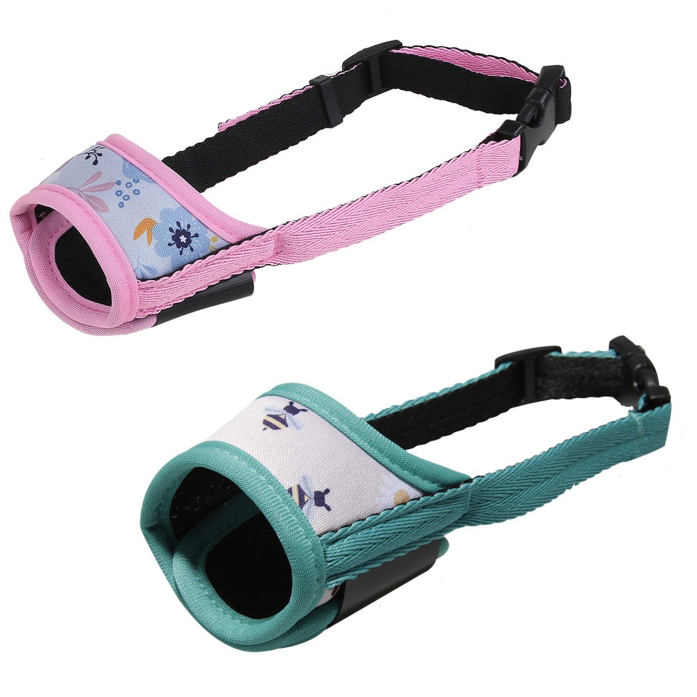 2 PACK Soft Nylon Print Dog Muzzle Breathable Adjustable for Small Medium Large