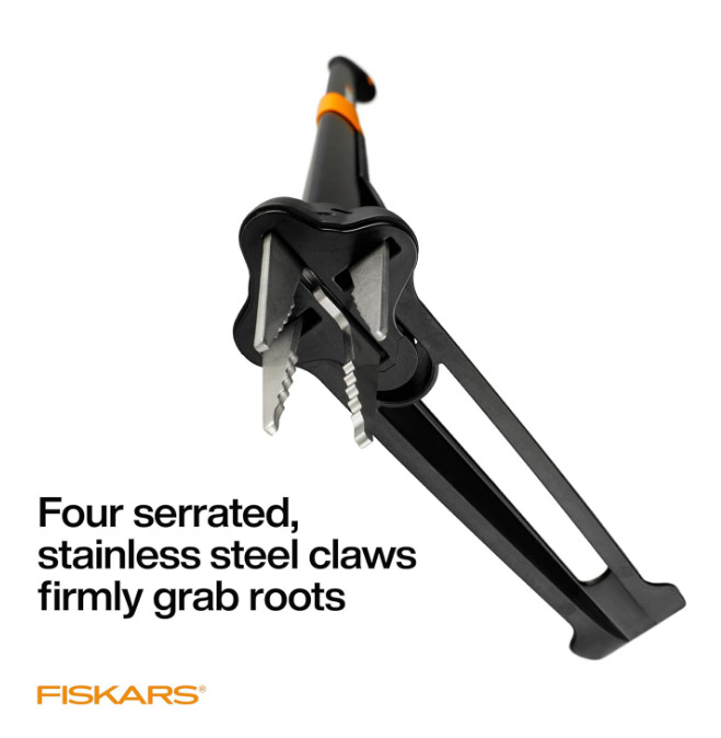 Fiskars 4-Claw Stand-Up Weed Puller, 39" Ergonomic Handle with Easy-Eject