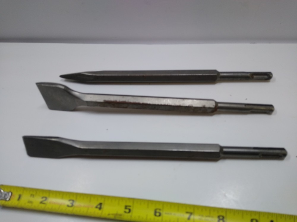 3 Rotary Hammer Drill Chisel Bits Point Flat Blade Concrete Cement Tools