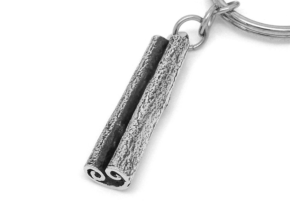 Cinnamon Keychain, Handmade Spice Nature Keyring in Pewter