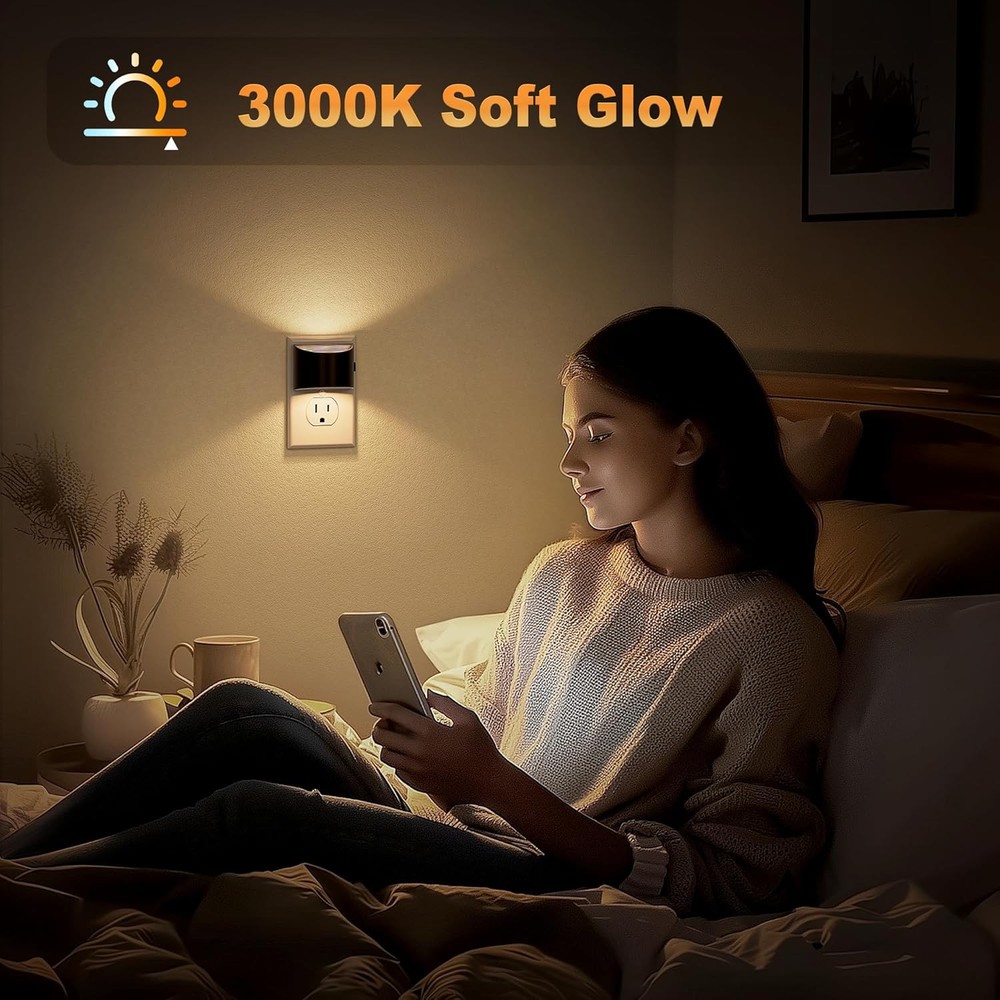 JandCase Night Light, Automatic Lights Plug into Wall,2 Pack Dusk Black