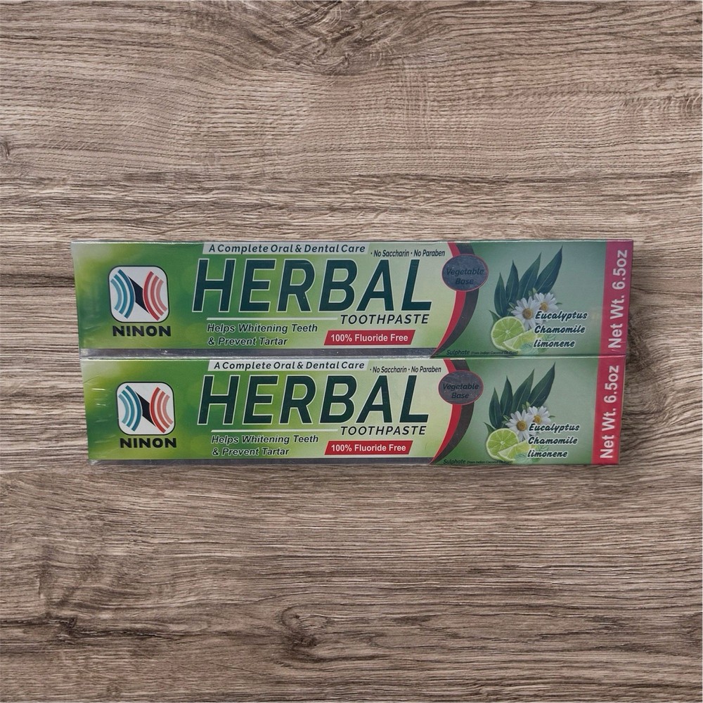 HERBAL TOOTHPASTE Eucalyptus , Chamomile limonene 100% Fluoride Free- 2pk 6.5oz
