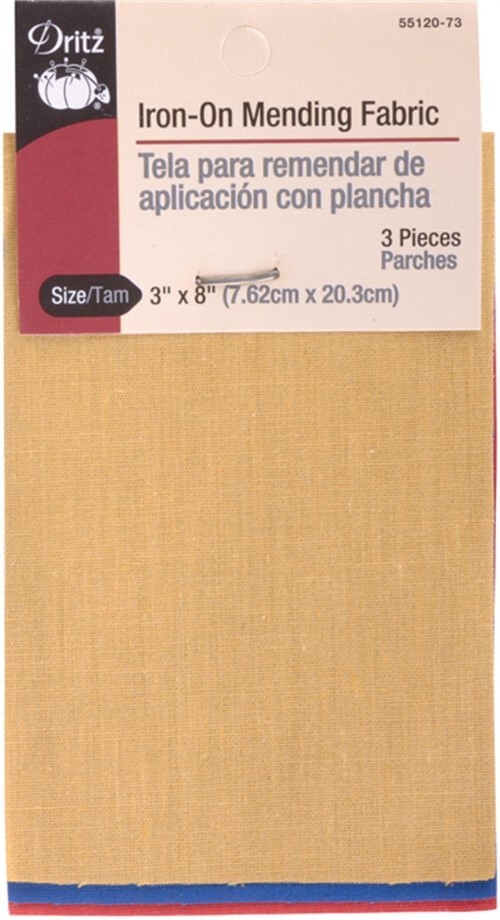 Dritz 55120-73 Iron-On Mending Fabric-Primary Assortment 3"X8" 3/Pkg
