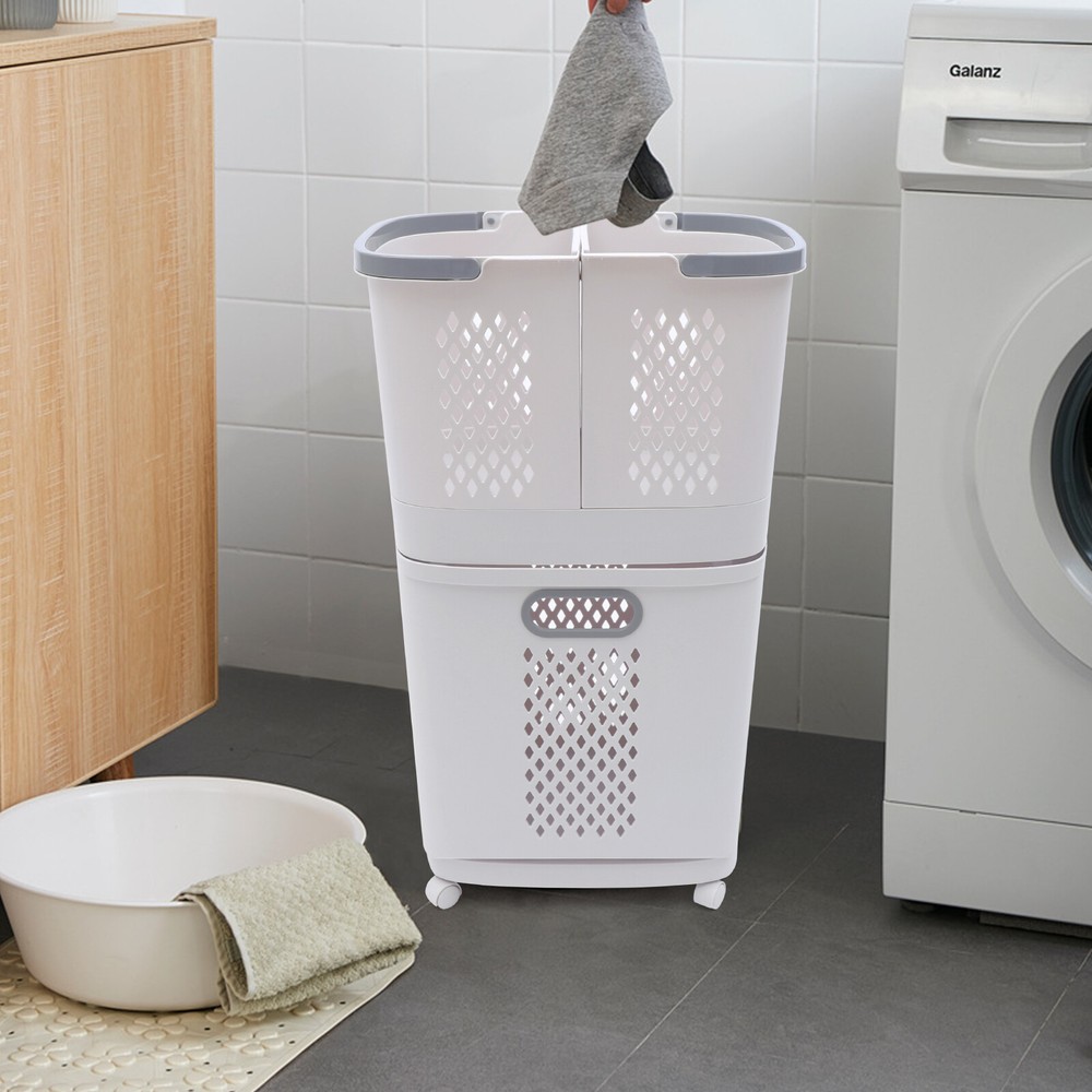 Movable Hand-Held Laundry Basket Bathroom Clothes Storage Basket with Wheels