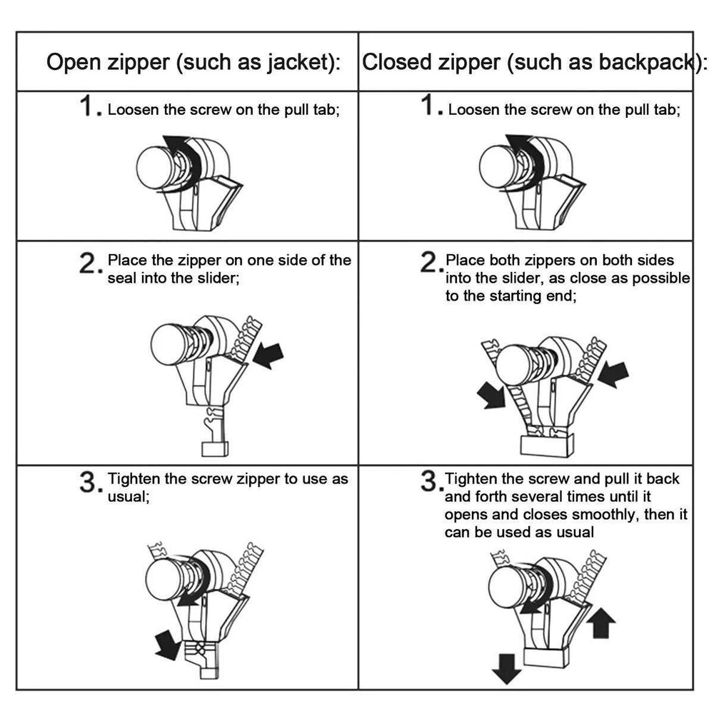 6-Pack(2*Large, 2*Medium, 2*Small) Universal Zipper RepairTool Adjustable zipper