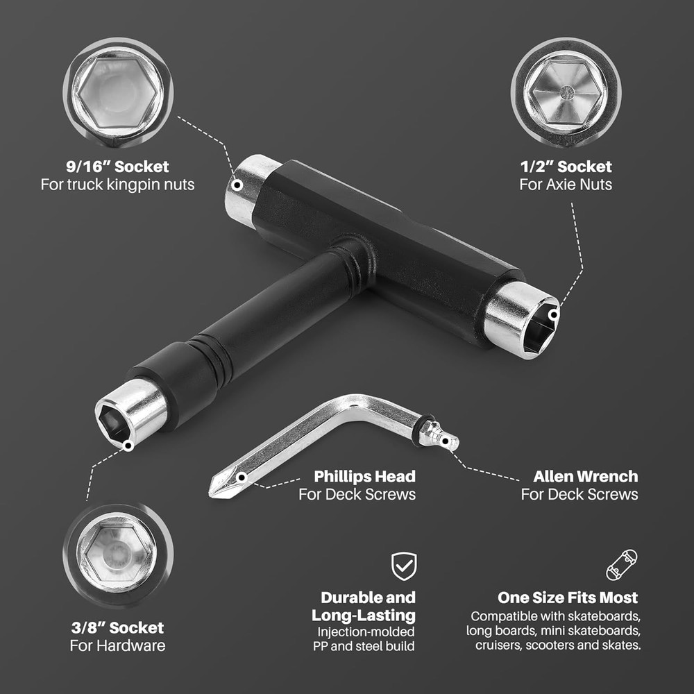 Skate Tools, Multifunctional All-in-One Skateboard Wrench