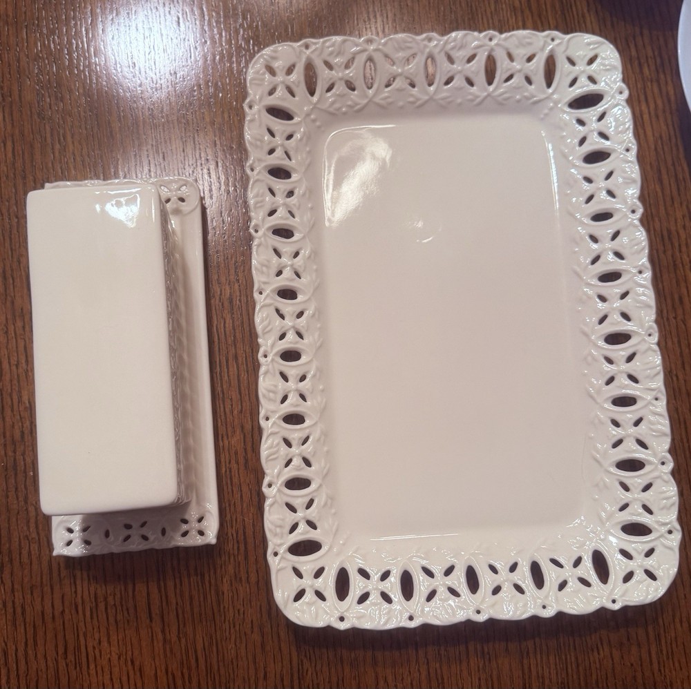 Godinger Cream Lace Serving Platter & Butter Dish
