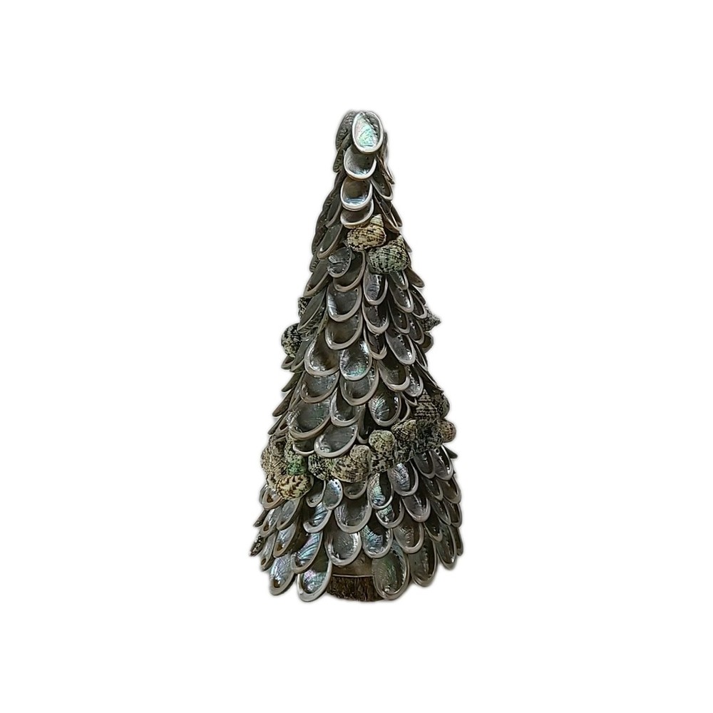 Silver Abalone Shell Seastar Topiary Iridescent Christmas Tree Centerpiece 18.5”