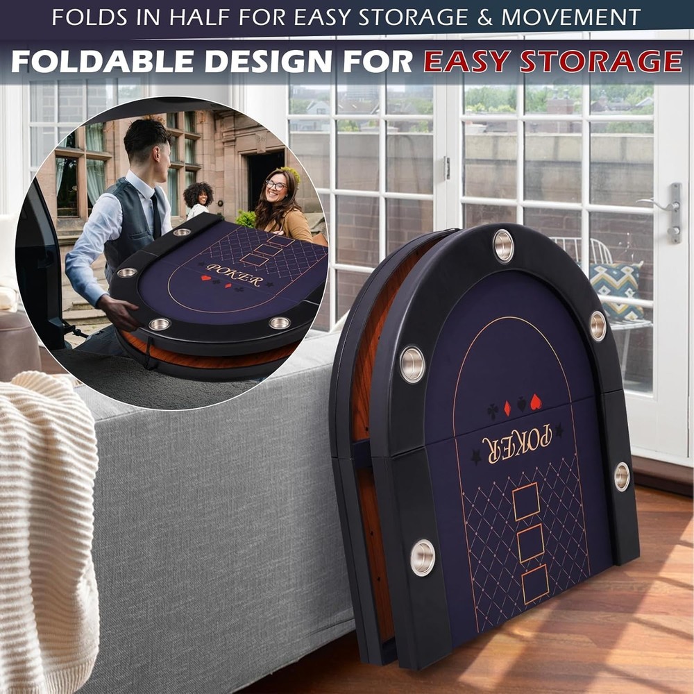 Conveniently Foldable Poker Table with Smooth Felt Surface and Accessories