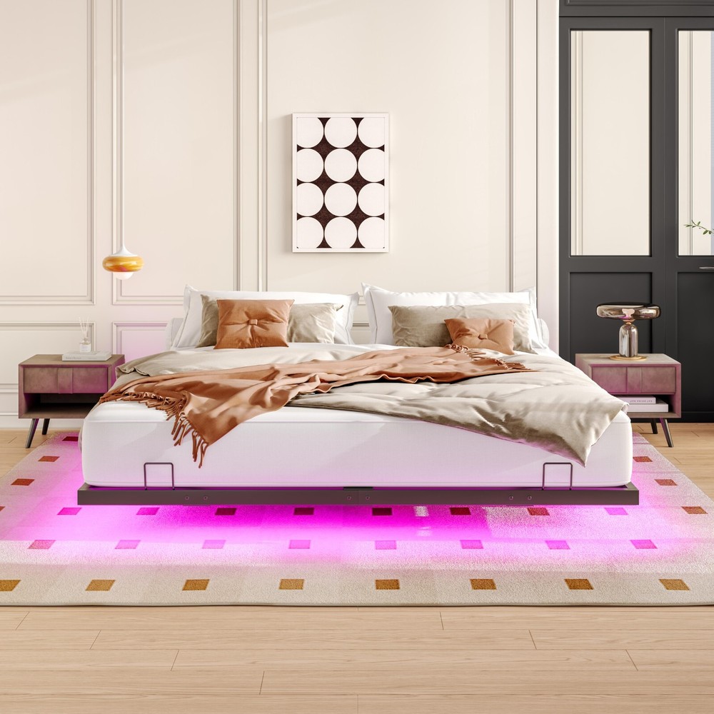 King Size Floating Bed Frame with Smart RGB LED Light 'Modern Platform Bed Frame