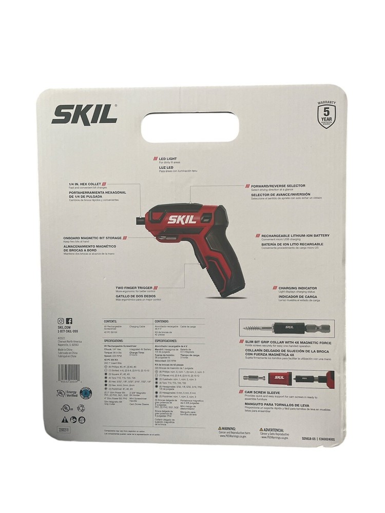 Skil Rechargeable Cordless 4V Screwdriver With 42PC Bit Kit & Case