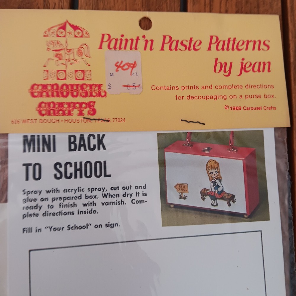 1969 Paint'n Paste Patterns By Jean 4 Different Patterns. Never Opened.