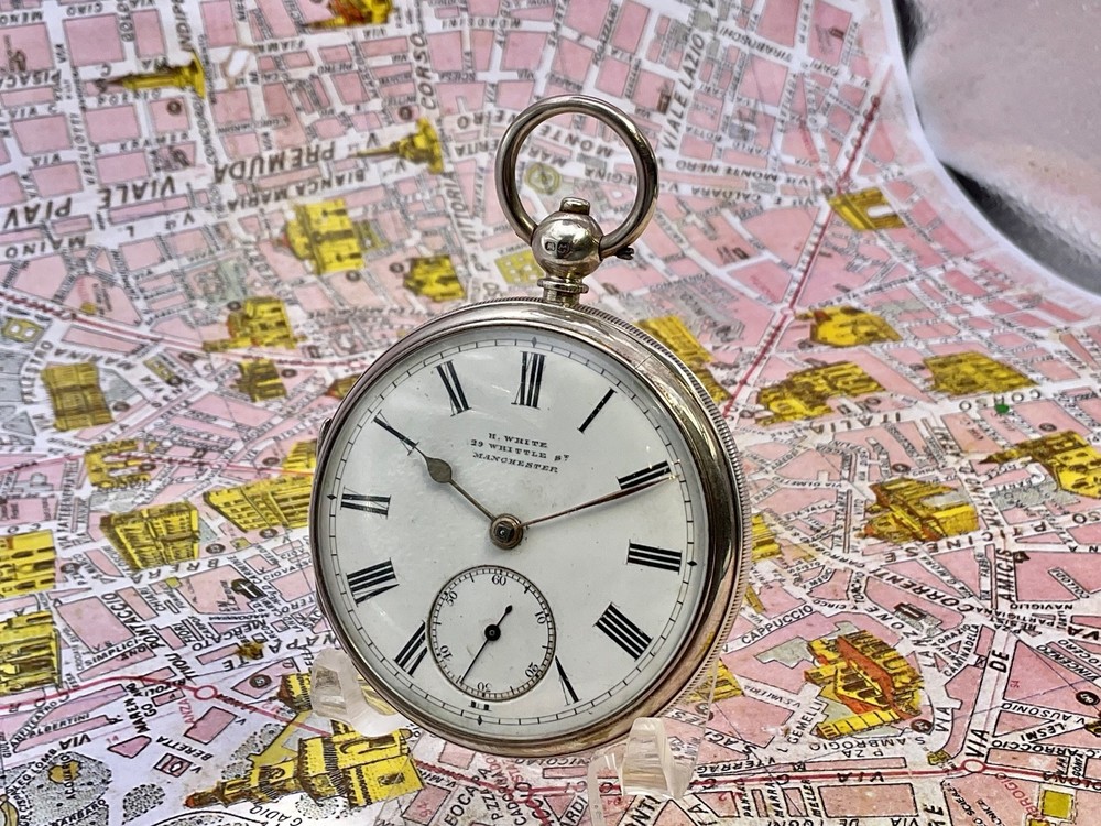 Spring flip . White Manchester . Silver 1891 . POCKET WATCH