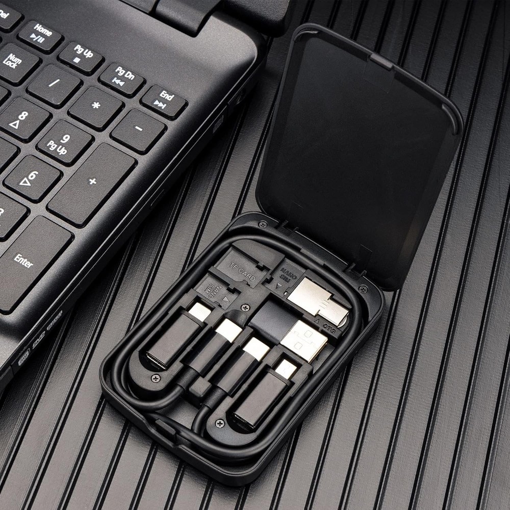 Multi-Functional Compact Cable Card with 22" USB-C Cable & USB-A/Micro-USB/Light