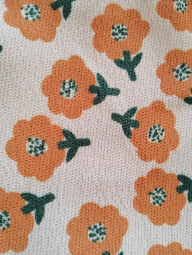 * Retro Drawstring Bag * Small Item Pouch Orange Floral Pattern
