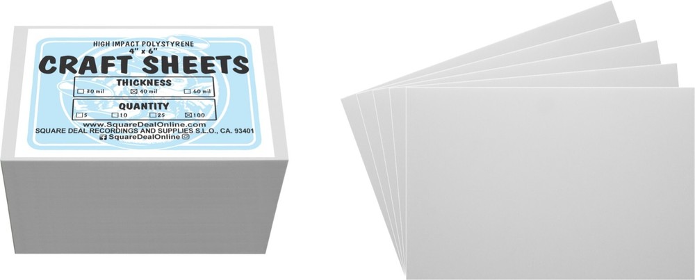 White Flex Plasticard Polystyrene Craft Sheets - 4"x6" - .040" thick - 100 Pack
