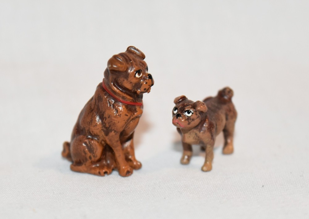 Vienna Bronze Miniature Tiny Bermann Pug Dogs Brown x2