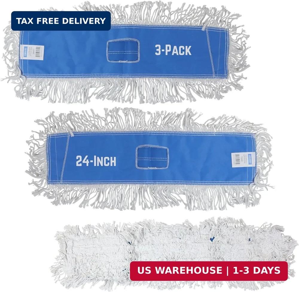 Iconikal 3 Pack Cotton Rectangular Dust Mop Head Replacement, Launderable Reusab