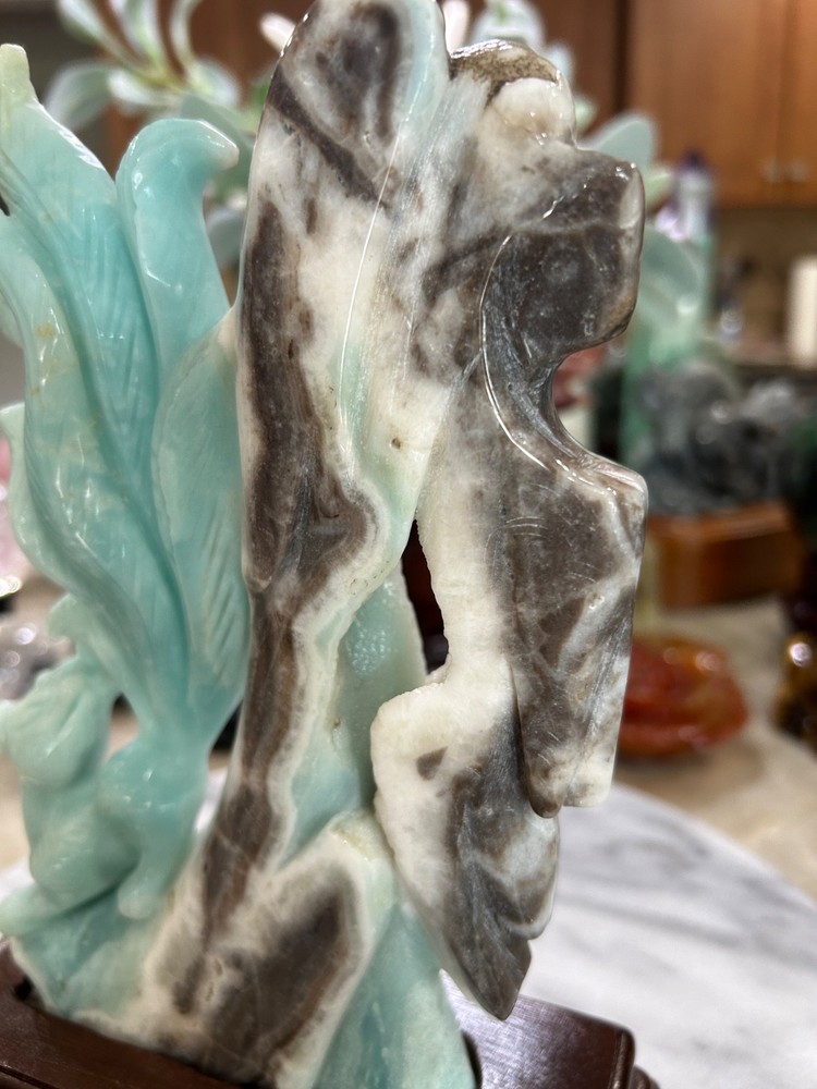 Amazonite 9 tail Fox carving on stand Gorgeous