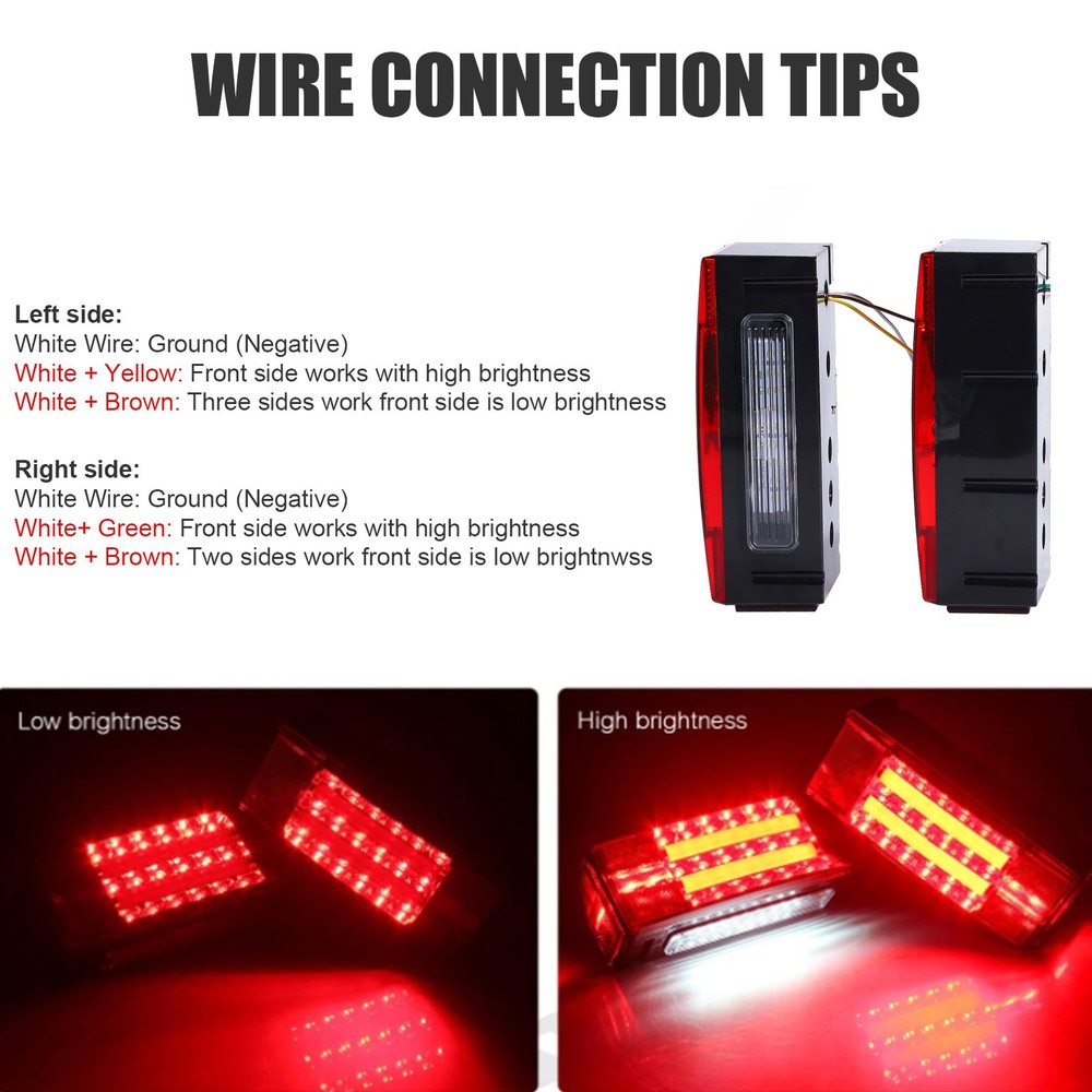 Rectangle LED Submersible Trailer Boat Stud Stop Turn Tail Lights Kit Left&Right