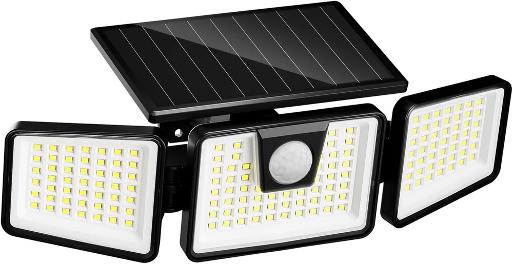 Solar Motion Sensor Lights Outdoor, 3 Heads Security Lights Solar Powered