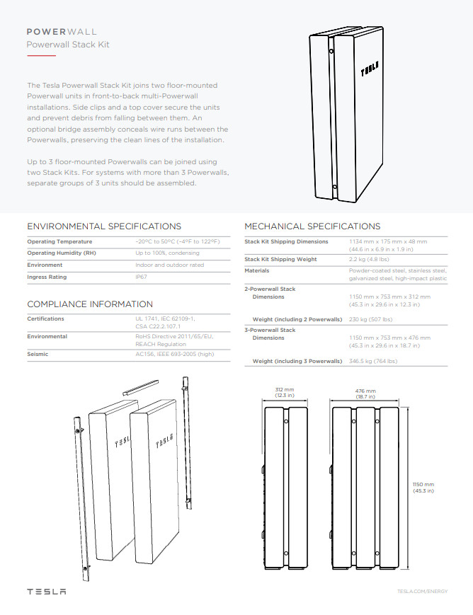Tesla Multi Powerwall Stacking Kit - 1112154-00-B