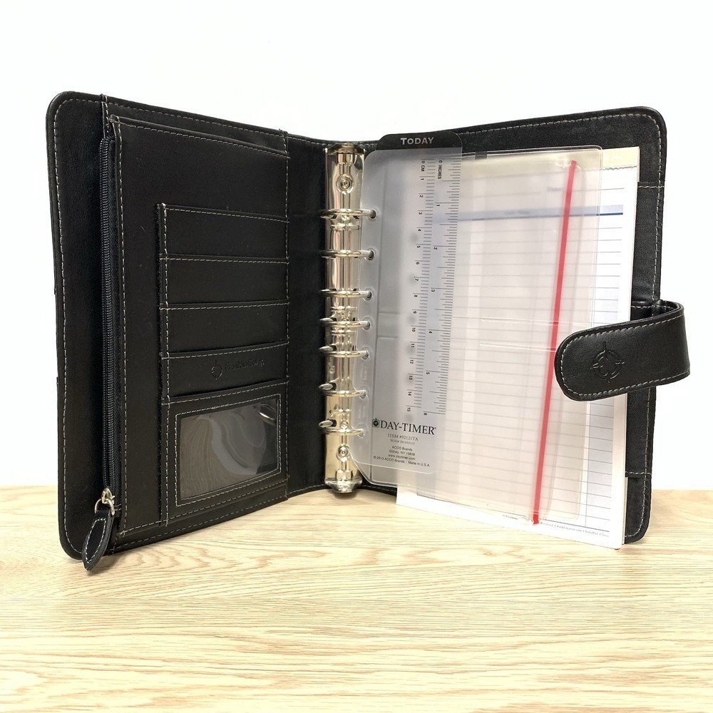 Franklin Covey Day Timer 7-Ring Planner Organizer Black Leather Magnetic Snap