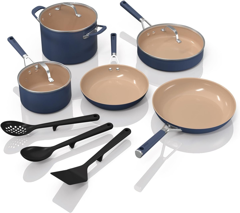 Ninja Ceramic Cookware Set, Extended Life 11-Piece Kitchen Cookware Sets with Co