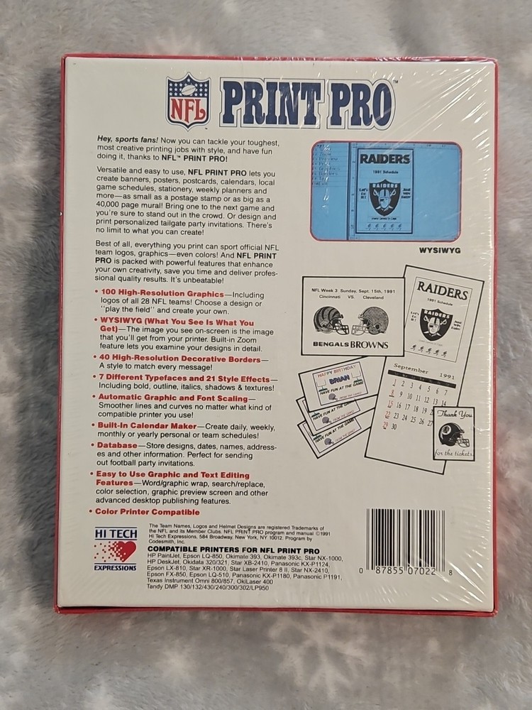 Vintage NFL Print Pro PC Software MS-DOS