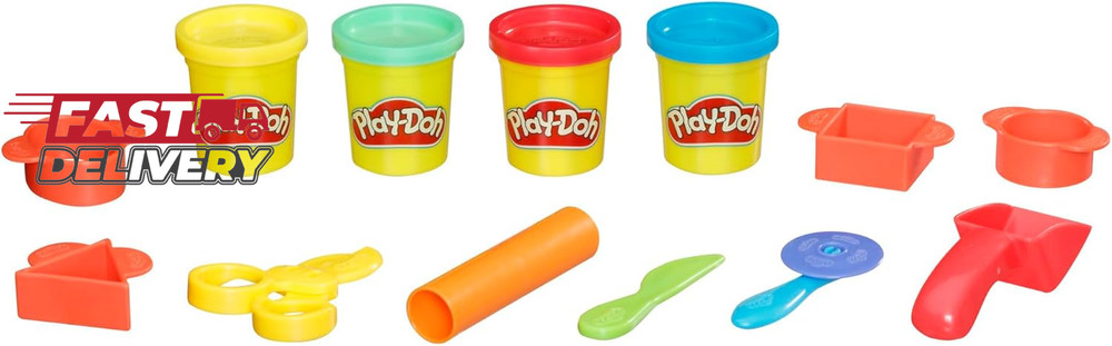Play-Doh Starter Set 9-Piece Kit with Storage Tote & 4 Modeling Compound Cans, A