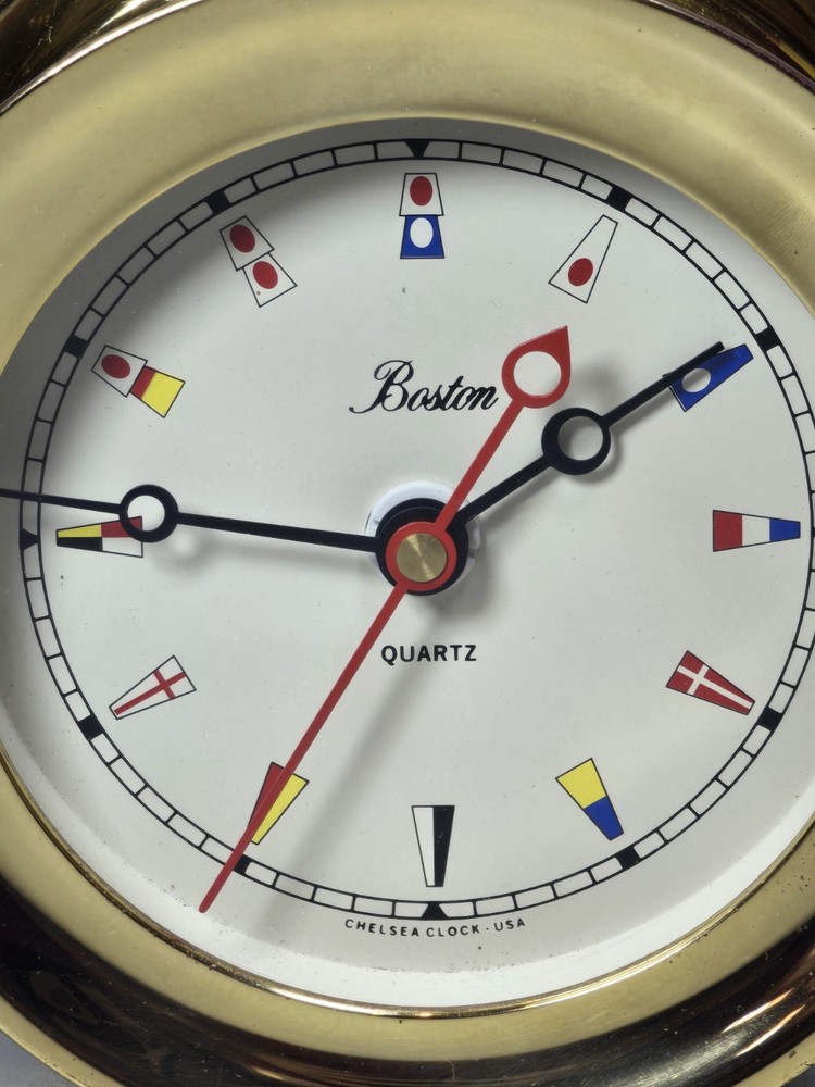 CHELSEA Boston Ship Clock Nautical Flags 4.5" Dial Solid Brass with Second Hand