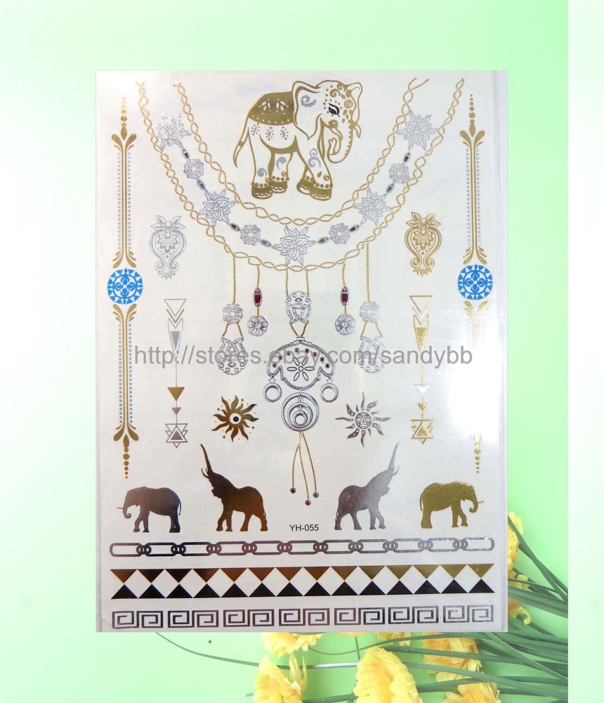 12 sheets gold silver metallic flash tattoo temporary tattoo