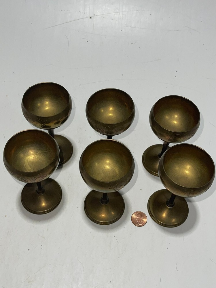 Brass Goblets Set Of 6 Etched Design