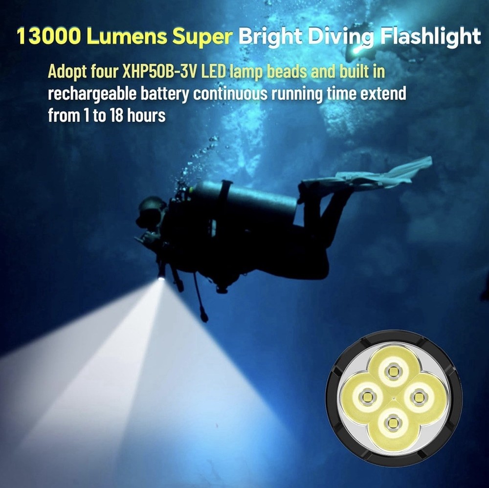 DL70 Dive Light Scuba Diving - 13000lm Super Bright Dive Flashlight