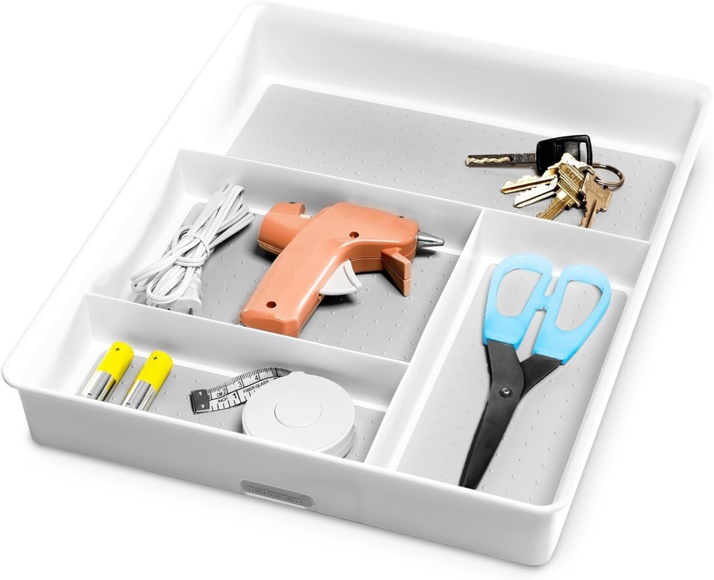 Multipurpose Drawer Organizer 4 Compartment Plastic Non-Slip Storage Tray White