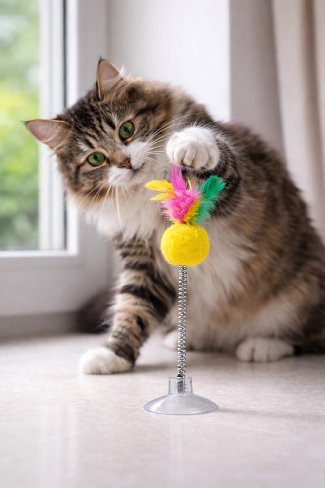 Interactive Cat Toy with Suction Cup 3 Pack | Keeps Cats Busy |Spring Toy