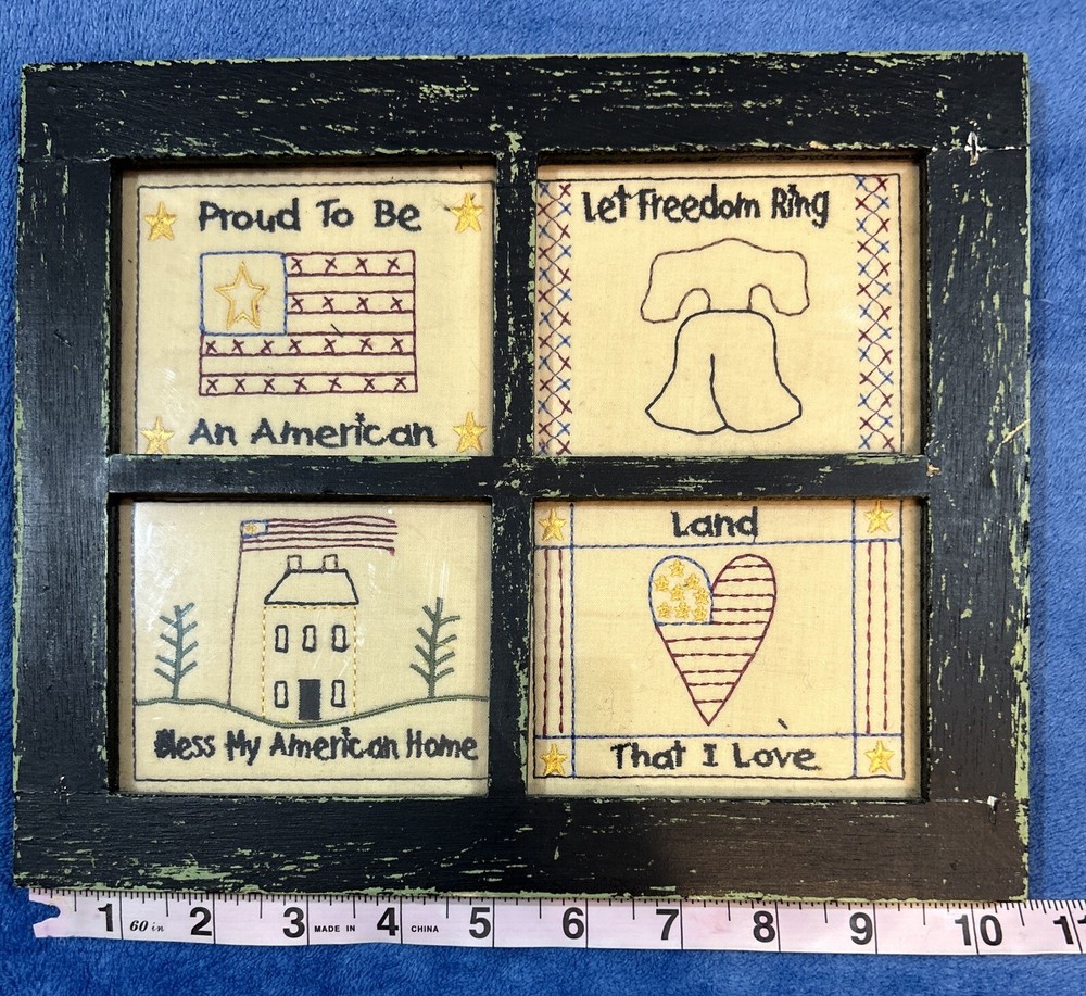 Patriotic Primitive Style Stitch Artwork Wall Hanging Vintage Sampler